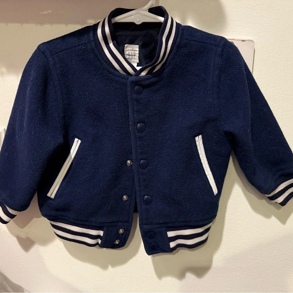 GAP Kids Navy Varsity‎ Jacket with White Stripes 12-18 athleisure athlete fan